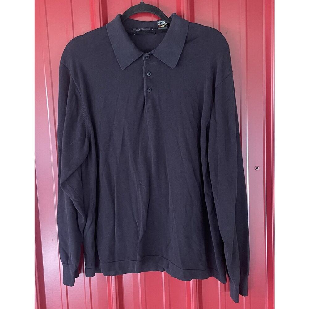 Jhane Barnes Sweater Knit‎ Silk Cotton Polo Style Collar Button Pullover Mens XL